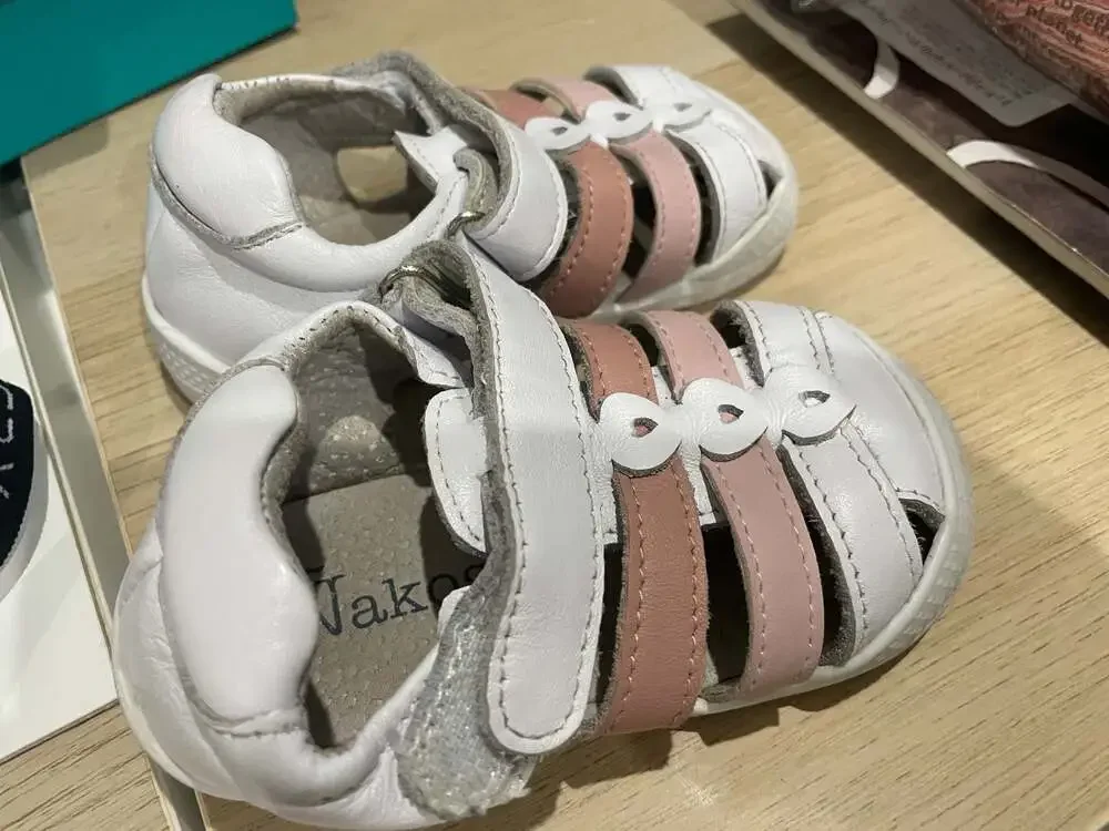 Size 22 Euro/ Size 5 US. White and Pink Girls Leather Sandals Made in Spain